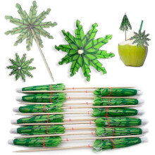 50pcs Green Tropical Coconut Palm Tree Umbrella Drinks 6 Inch,mini Paper Umbrella Cocktail Picks, Ha