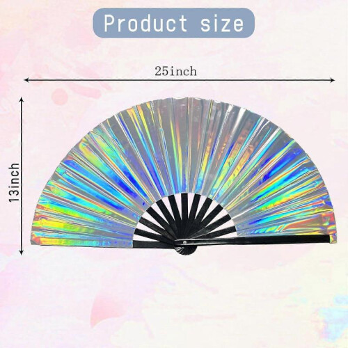 2025 Latest Model  Large Folding Hand Rave Fan,Clack Handheld Fan,Holographic 1