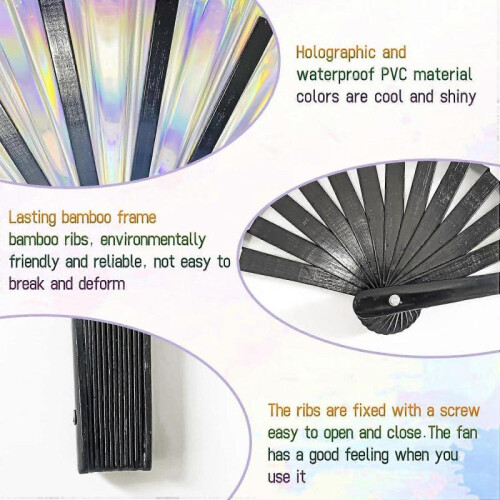 2025 Latest Model  Large Folding Hand Rave Fan,Clack Handheld Fan,Holographic 2