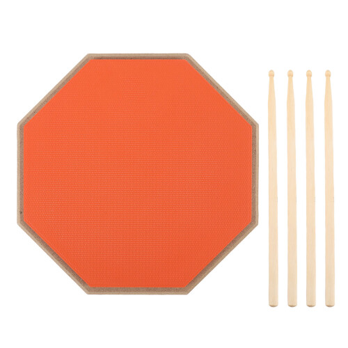 8 Inch Rubber Silent Drum Practice Pad with 2 Pairs Drumsticks – Orange 2