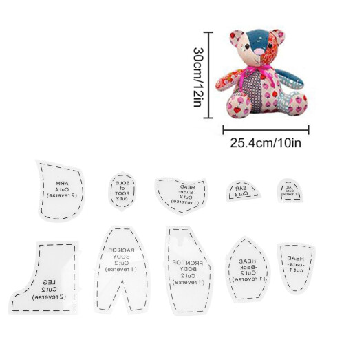 Memory Bear Ruler Template Set – 10 Acrylic Patterns for 12-inch Dolls 1