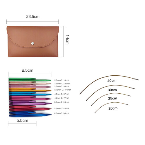 9 Pairs Circular Knitting Needle Set, 3-6mm Interchangeable Stainless Steel 1