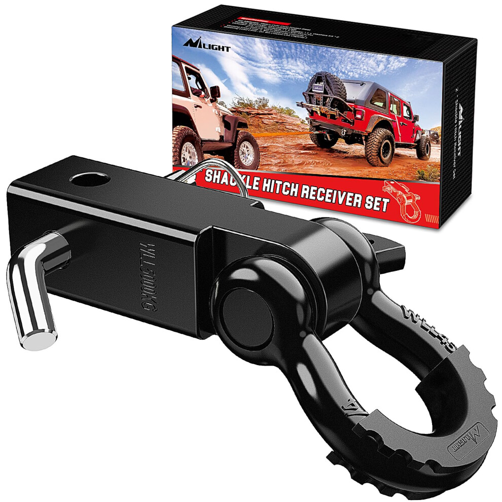 Nilight Shackle Hitch Receiver 2Inch 45000 Lbs Breaking Strength 3/4"""" D Ring Shackle W/Trailer Hitch Pin Heavy Duty Solid Recovery Towing Kit Fo 812227037130