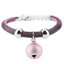 Japanese Style Pets Necklace Nylon Accessory Supply Cat Bell Collar w/ Extension Chain (Pink)