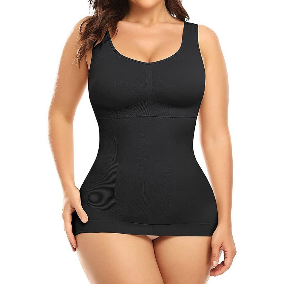 (black, 2XL) Shapewear Tank Tops For Women With Built In Bra Tummy Control Compression Camisoles Body Shaper Padded Tanks