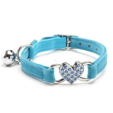 (Blue) Heart Charm and Cat Collar Safety Elastic Adjustable with Soft Velvet Material
