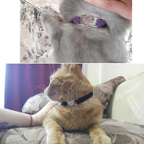 (Black) Heart Charm and Cat Collar Safety Elastic Adjustable with Soft Velvet Material 1