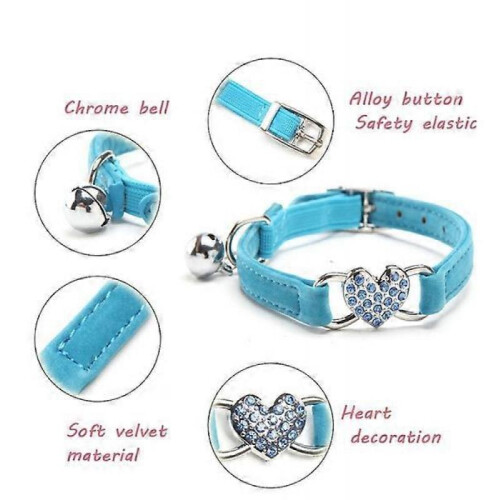 (Pink) Heart Charm and Cat Collar Safety Elastic Adjustable with Soft Velvet Material 1