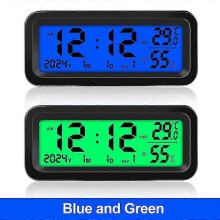 Solar Car Digital Clock Date Week Temperature Humidity LCD Display for Dashboard Car Clock Automobiles Internal Thermometer Hygrometer Stick-On