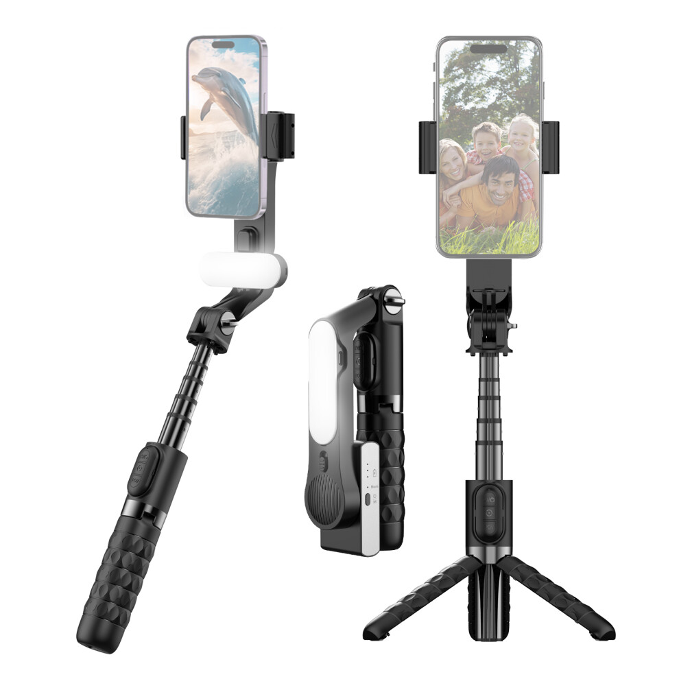Portable Smartphone Gimbal Stabilizer With Led & Remote, Extendable Tripod, 240G Light 6921330178556