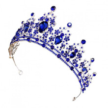 2025 Latest Model  Blue Rhinestone Crown Wedding Headband Rhinestone Tiara Bridal Crown Bridal Tiara Support