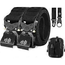 2-piece men's tactical belt, work belt heavy duty belt, belt military hiking 3.8cm width, gift with molle pouch and water bottle clip hook