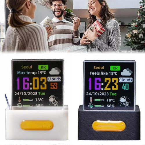(white) Geekmagic Hologram Cube Display, Mini 3D Crystal WiFi Clock Holographic Display 2