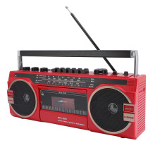 Retro Cassette Player Recorder with Bluetooth, AM FM SW Radio, USB, Red EU Plug