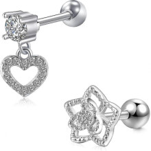 2pcs 16g Cartilage Earring Stainless Steel Stud Bars 6mm with Heart Dangle Cz Tw