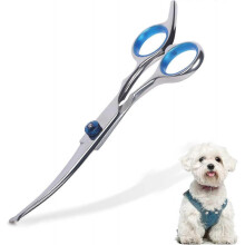Dog Grooming Scissors, 6" Curved Grooming Scissors for Dog, with Safety Round Tip(Blue) - ya01