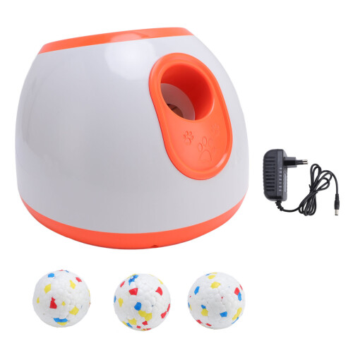 Automatic Dog Ball Launcher, Orange, Adjustable Distance, 3 Balls Included 1