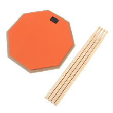 12in Silent Practice Drum Pad Set Rubber Quiet Home Orange with 2 Pairs Drumsticks