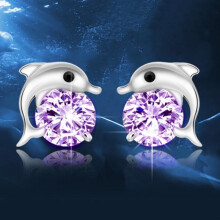 (as the picture, 1) Ladies Pair 1 Dolphins Love Rhinestone Ear Earrings Jewelry Stud