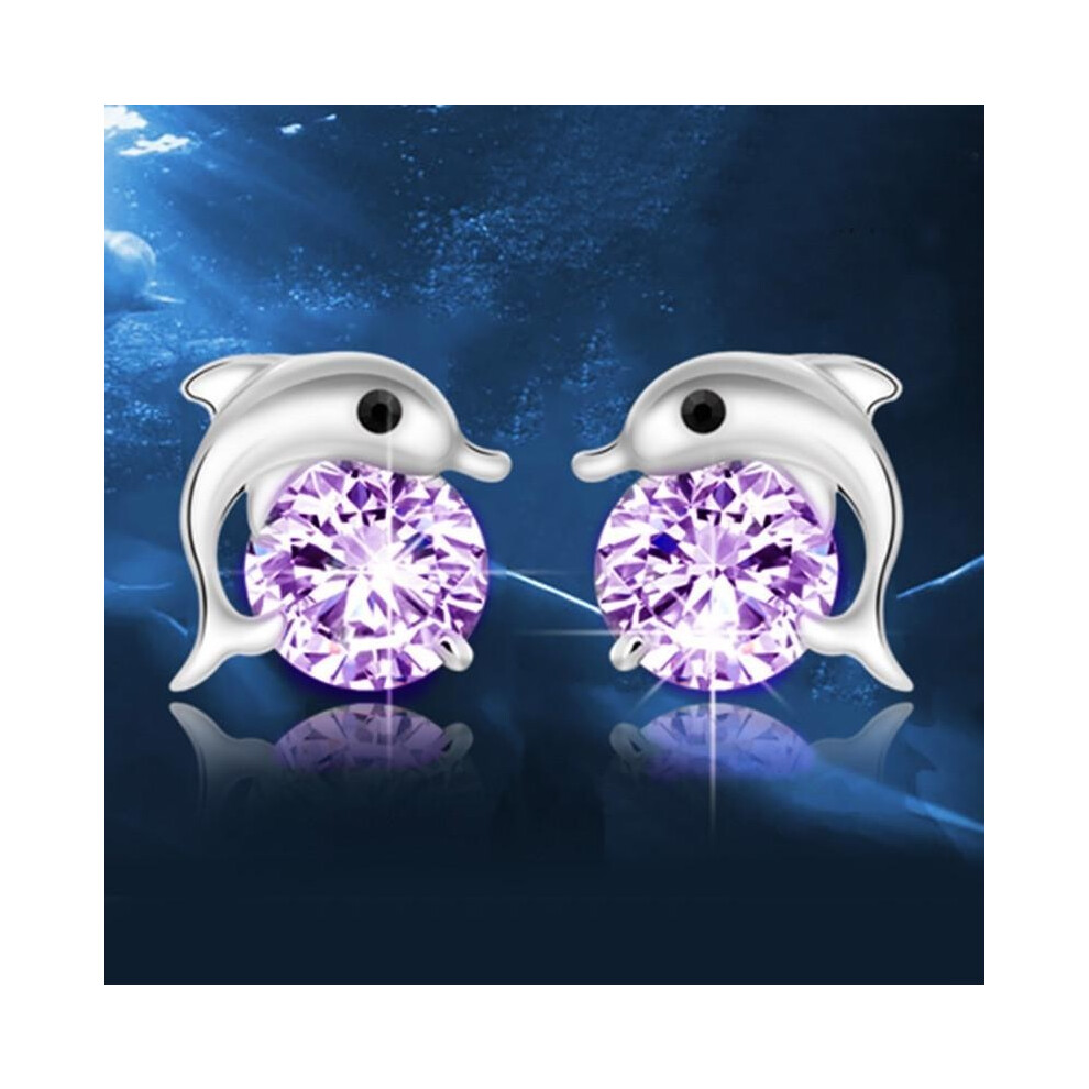 (as the picture, 1) Ladies Pair 1 Dolphins Love Rhinestone Ear Earrings Jewelry Stud
