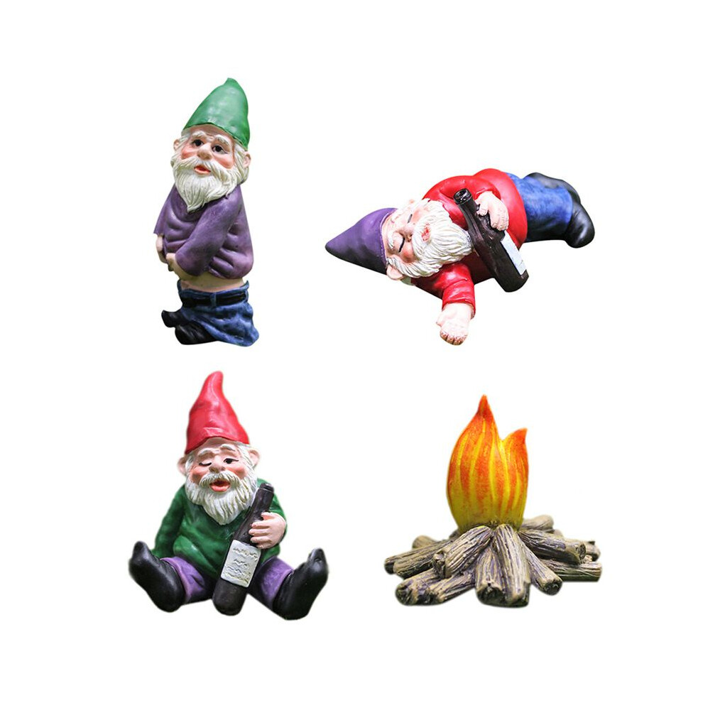 (Suit-4pcs) 4pcs Naughty Miniature Gnome Statue Dwarf Garden Funny Ornament Decor Figurine