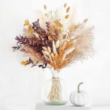 Autumn Decoration Fall Home Decor Bohemian Flower Orange Pampas Grass Fluffy Dried Flower Bouquet Dried Pampas 18 Inches - 100 Pieces Pompous