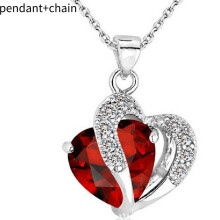 (Red) Zircon Shaped Heart Necklace Collarbone Chain For Women Wedding Trendy Pendant