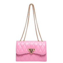 (Pink) Women Shoulder Handbag Crossbody Bag Large Capacity Chain Lock Catch Pu Material