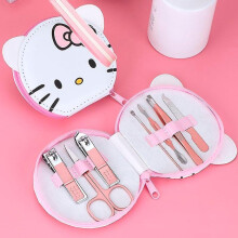 Nail Clipper Travel Set, Hello, Kitty Cat 7 in 1 Stainless Steel Professional Nail Cutter Manicure Pedicure & Grooming Kits with Leather Case