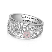 (NO.6?Diameter 16.5mm) Flower Sapphire Pink Diamond Lucky Cherry Blossom 4 Leaves Ring Eternity Clover