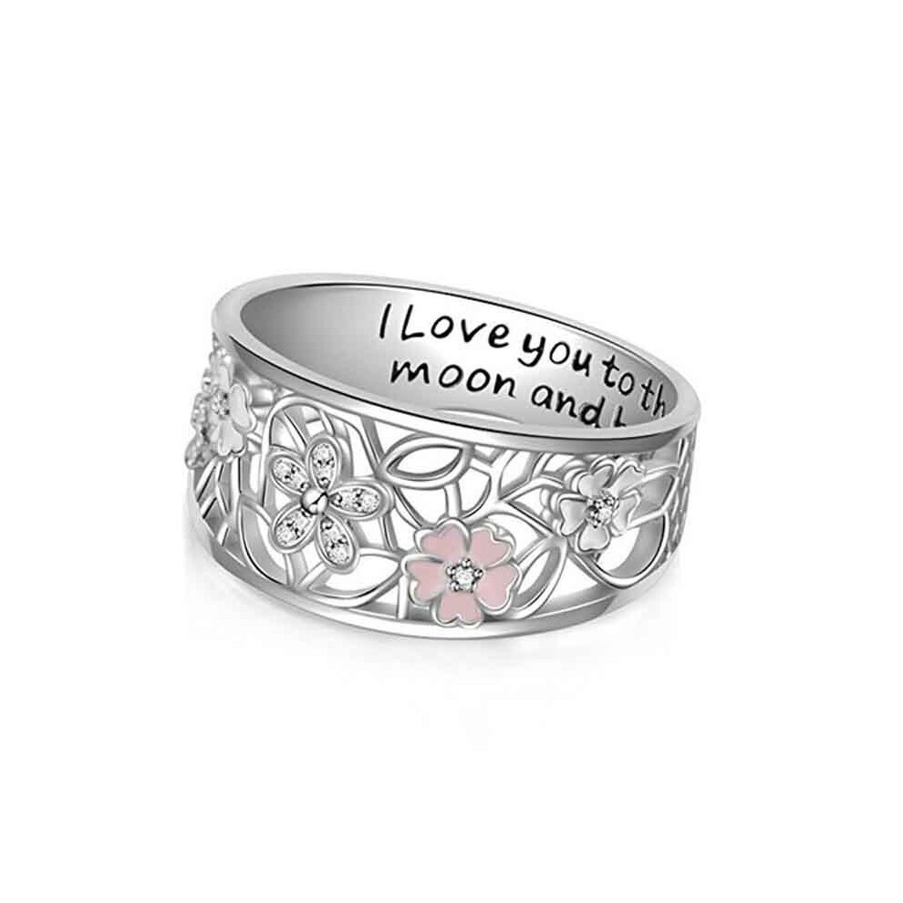 (No.9?Diameter 19Mm) Flower Sapphire Pink Diamond Lucky Cherry Blossom 4 Leaves Ring Eternity Clover Blue,Pink,Red