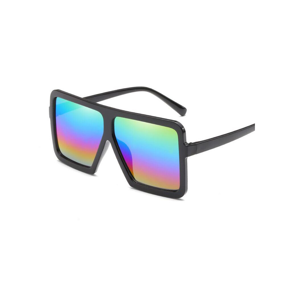 (#3 Black Frame Colorful Lens) Womens Top Flat Large Steampunk Square Frame Oversize Sunglasses Sun Glasses-image-OPC-PJ77RHW-NEW