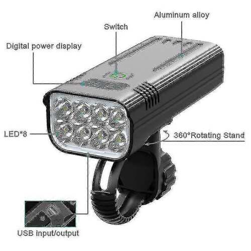30000 lumens bicycle light 10000mah USB rechargeable battery LED bicycle light headlight Tw