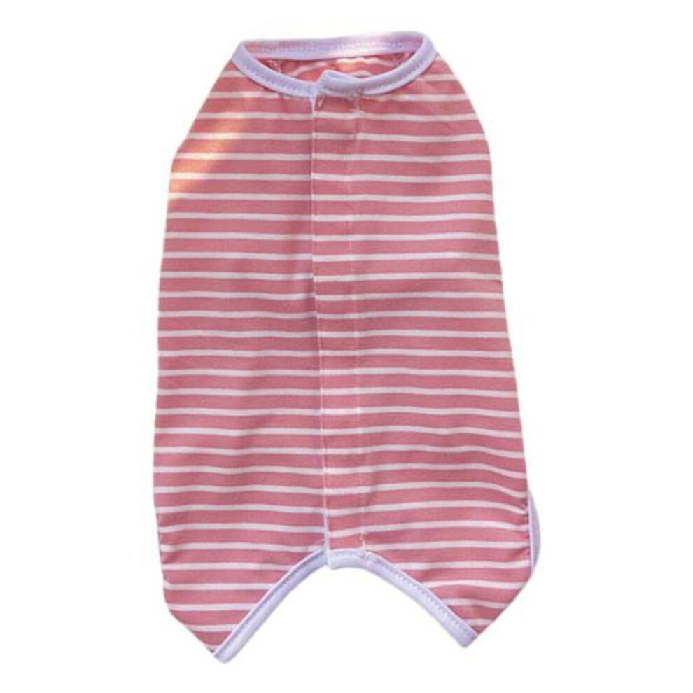 (pink, XL) Pet Recovery Clothes Button Closure Soft Comfortable Anti Lick Striped Print Pet