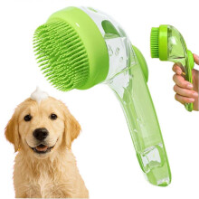 (Green) Washing Magic Pet Bath Brush for Dogs Cats, Silicone Massage Scrubber Grooming & Shampoo Dispenser Brush