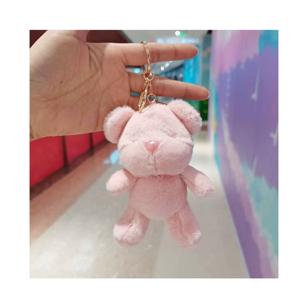(Pink) Keychain Bear Creative Plush Doll New Year Present Short Plush Stuffed With Pp Cotton