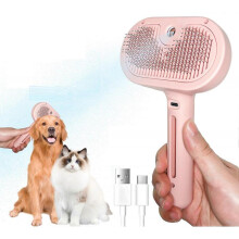 (Pink) Portable Pet Steam Brush, Cat Grooming Brush with Spray, Anti-Fly Pet Hair Massage Comb for Shedding & Detangling