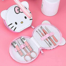 Nail Clipper Travel Set, Hello, Kitty Cat 7 in 1 Stainless Steel Professional Nail Cutter Manicure Pedicure & Grooming Kits with Leather Case