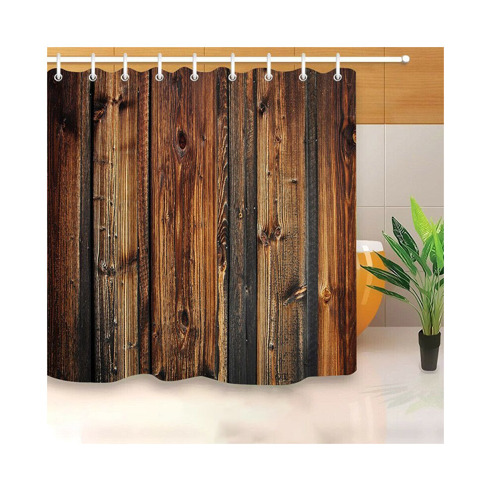 (C, 180x200cm) 3d Fabric Print Rustic Wood Shower Curtain Set Mildewproof Bathroom Waterproof