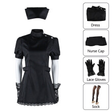 (Black Nurse Uniform, XL) Dressup My Darling Wakana Gojo Marin Swimsuit Nurse Outfit Catgirl Gift Cosplay
