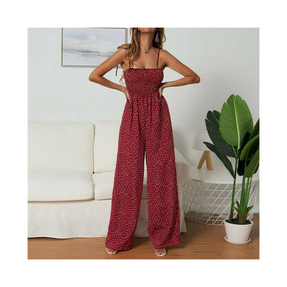 (Red, S) Womens Strappy Holiday Playsuit Romper Ladies Jumpsuit Summer Beach Polka Dot-image-OPC-PJ7896J-NEW