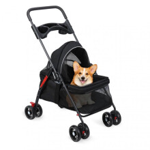 4 Wheels Dog Stroller, Outdoor Travel Pet Folding Stroller, Dog Cat Cage Strollers with Cup Holder, Breathable and Visible Mesh for Medium Small Dogs