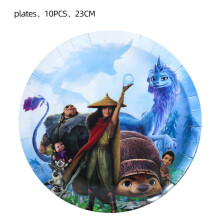 (10Pcs 9In Plates) And Raya The Last Dragon Party Supplies Tableware Plates Banner Tablecloth Cups