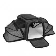 (Black Black Edge) Pet Travel Carrier Foldable Expandable Breathable Mesh Large Space Cat Carrier for Outdoor Travel