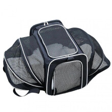 (Black White Edge) Pet Travel Carrier Foldable Expandable Breathable Mesh Large Space Cat Carrier for Outdoor Travel