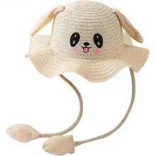 Kids Baby Bunny Hat with Moving Ears Rabbit Straw Hat Jumping Ear Funny Cute Cap Wide Brim Sun Hat