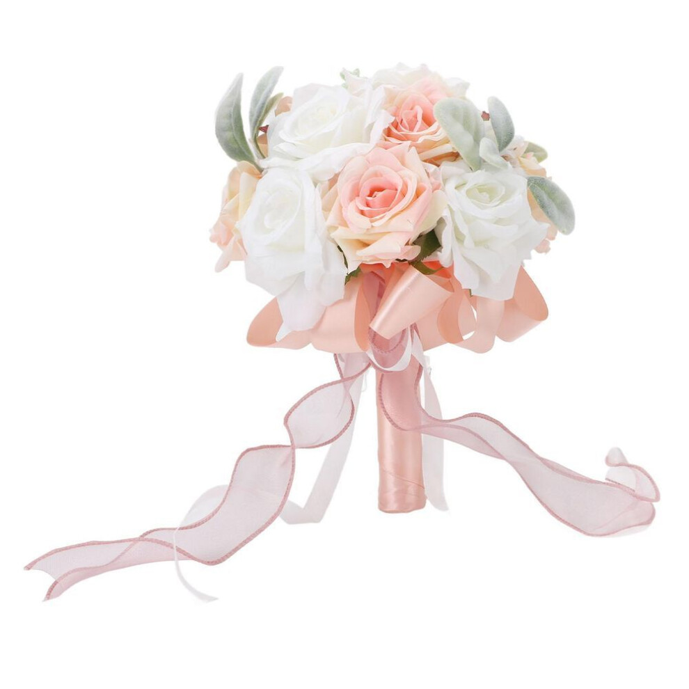 (pink) Wedding Bouquets For Bride Soft Ribbon Bridal Bridesmaid Holding Flowers Artificial Rose For