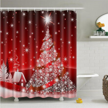 (Christmas Tree) Hot Christmas Home Shower Curtain Waterproof Bathroom Xmas 12 Polyester Hooks