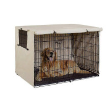 (M, beige) Universal Durable Dog Crate Cover Pet Kennel Cover Folding Cover for 25-49 inches Wire Dog Crate