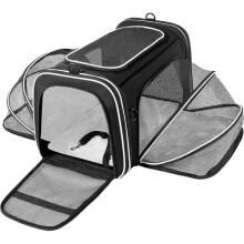 Heytea TSA Airline Approved Large Pet Travel Carrier,4 Sides Expandable with 2 Mesh Pockets,3 Entry,Washable Pads,Shoulder Strap,Soft Sided Collapsibl